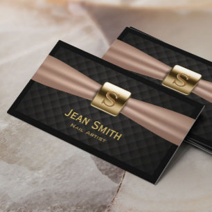 Chic Gold Monogram Diamond Quilted Nail Art Business Card