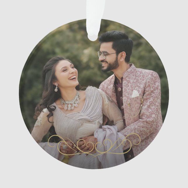 Chic Gold Mr and Mrs Wedding Monogram Photo Ornament (Front)