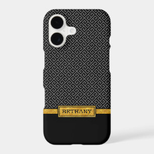 Chic Gold Name and Black Greek Key Pattern
