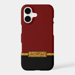 Chic Gold Name and Red Greek Key Pattern
