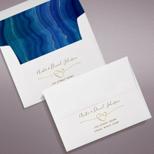 Chic Gold Navy and Royal Blue Wedding Envelope