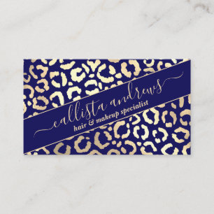 Chic Gold Navy Blue Leopard Cheetah Animal Print Business Card