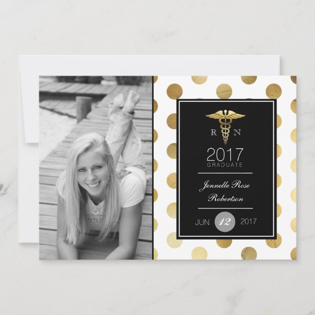 Chic Gold Nursing Graduation Party | Announcement (Front)