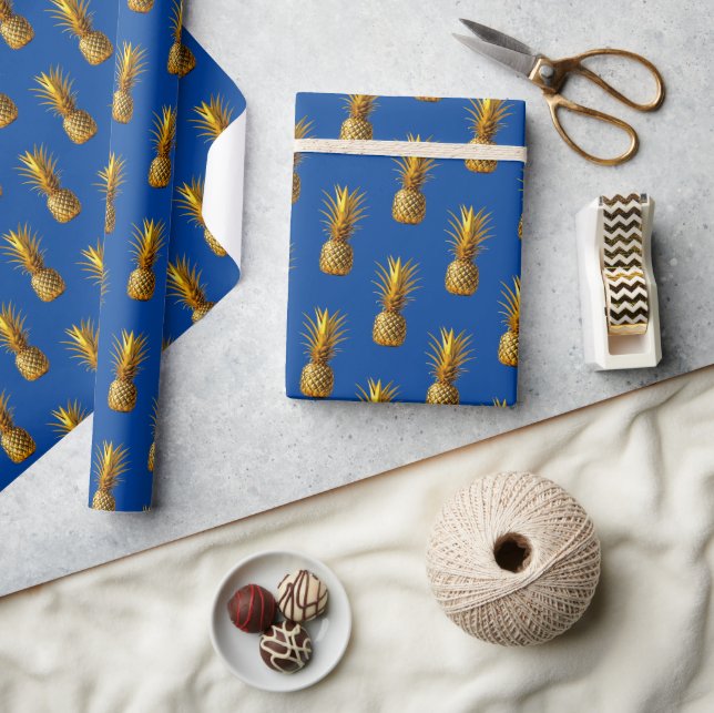 Chic Gold Pineapple Summer Pattern Wrapping Paper (Crafts)