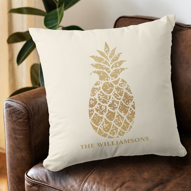 Chic Gold Pineapples on Ivory Cushion (Creator Uploaded)