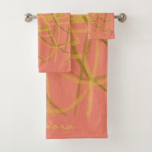 Chic Gold Pink Abstract Bath Towel Set
