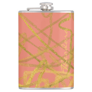 Chic Gold Pink Abstract Pattern Hip Flask
