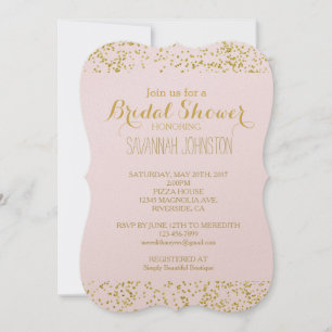Chic Gold Pink Blush Confetti Sparkle bridal Invitation