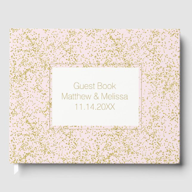 Chic Gold Pink Blush Confetti Sparkle Wedding Guest Book (Front)