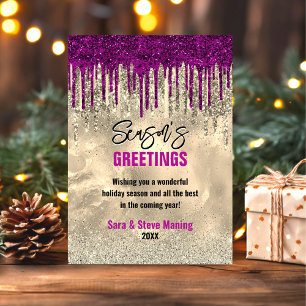 Chic gold pink glitter drips Christmas new year 