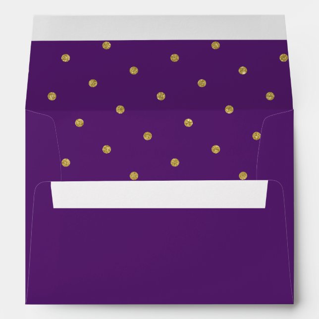 Chic Gold Polka Dot Pattern Purple Envelope (Back (Bottom))