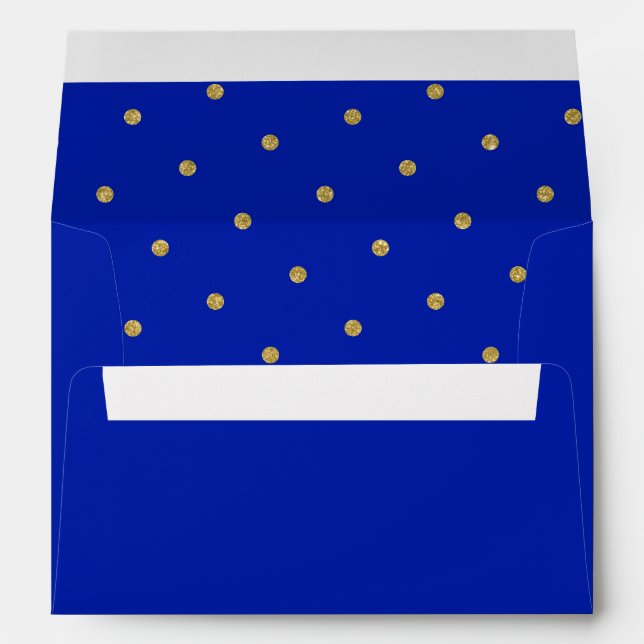 Chic Gold Polka Dot Pattern Royal Blue Envelope (Back (Bottom))