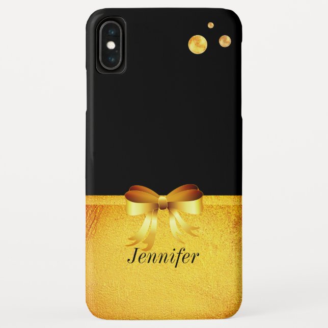 Chic gold polka dots, golden ribbon on black Case-Mate iPhone case (Back)