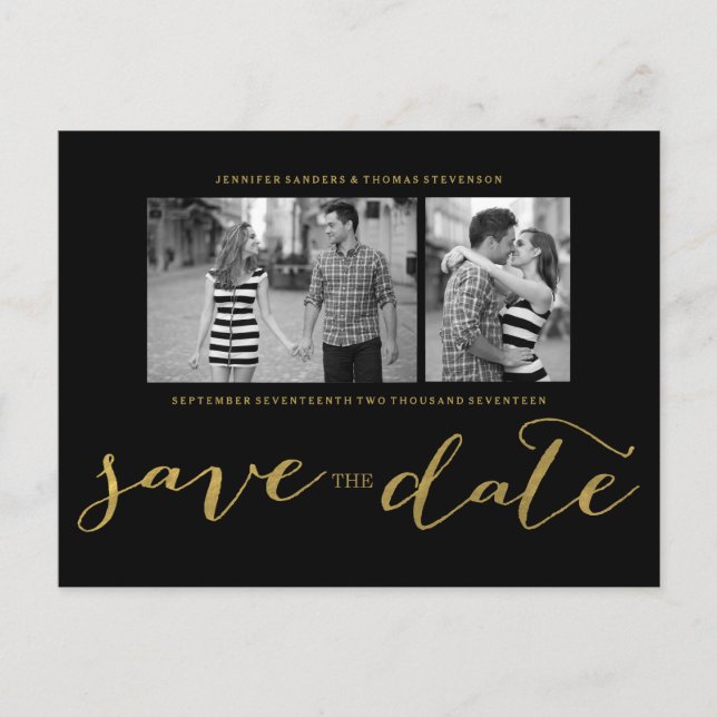 CHIC GOLD PRINT | SAVE THE DATE POSTCARD (Front)