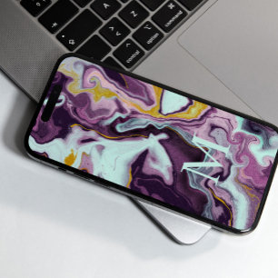 Chic Gold Purple Marble Monogram iPhone 12 Case