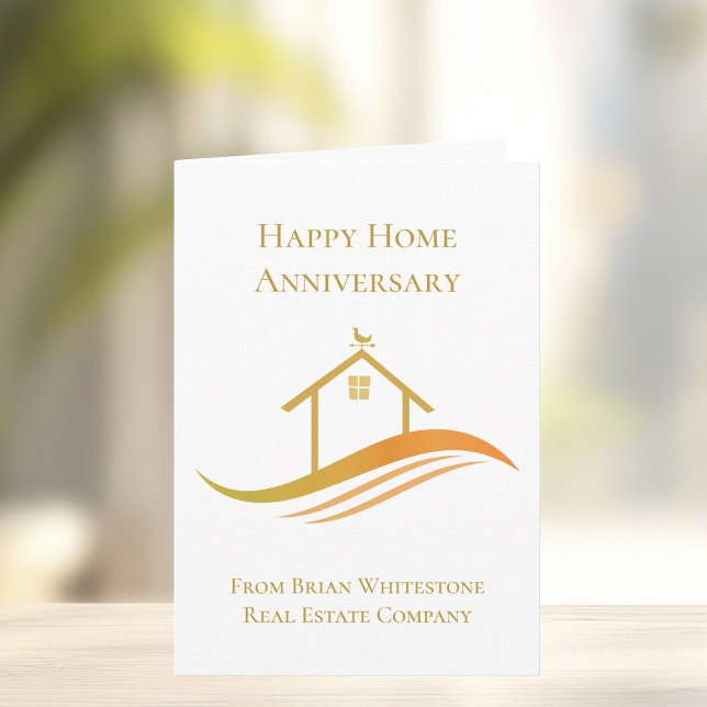 Chic Gold Real Estate Happy Home Anniversary Card (Creator Uploaded)