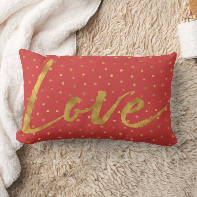 Chic Gold Red Dots Love Lumbar Cushion (Blanket)