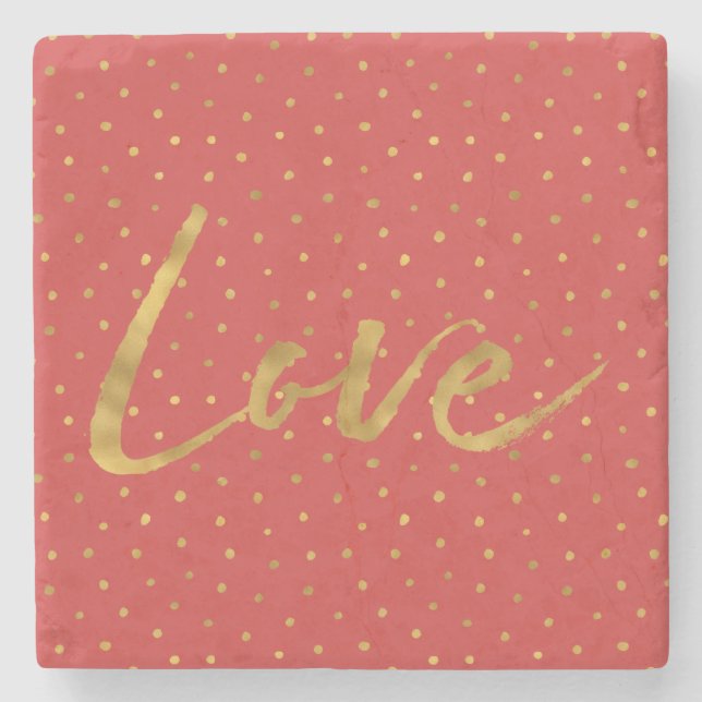 Chic Gold Red Dots Love Stone Coaster (Front)