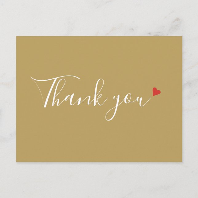 Chic Gold Red Heart Script Business Thank You Postcard (Front)