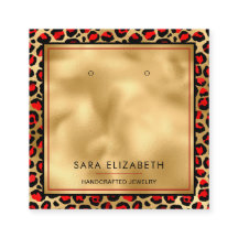 Chic Gold Red Leopard Print Earring Display Card