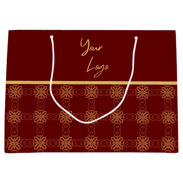 Chic Gold Red Pattern Custom Business Logo Large Gift Bag (Front)