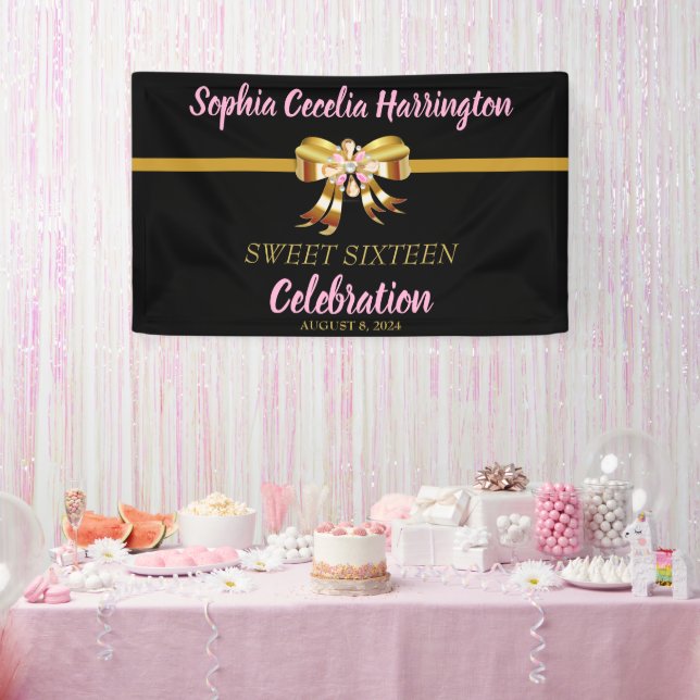 Chic Gold Ribbon Birthday Party Banner (Party)