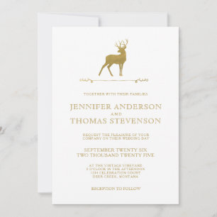 CHIC GOLD   RUSTIC DEER WEDDING INVITATIONS