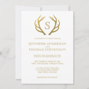 CHIC GOLD   RUSTIC DEER WEDDING MONOGRAM INVITATION