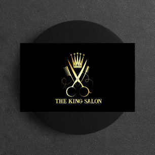 Chic Gold Scissors & Black Hairstylist Salon Black Business Card
