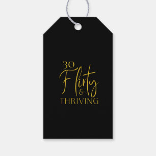 Chic Gold Script 30 Flirty Thriving Birthday Black Gift Tags