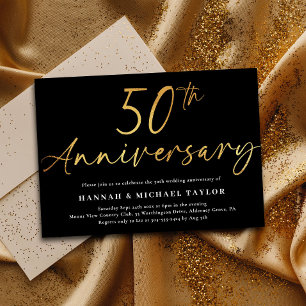 Chic Gold Script 50th Wedding Anniversary Invitation