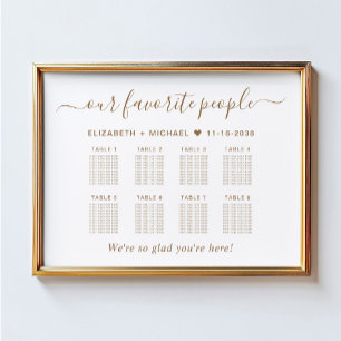 Chic Gold Script 8 Table Wedding Seating Chart