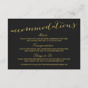 Chic Gold Script Accommodations Card