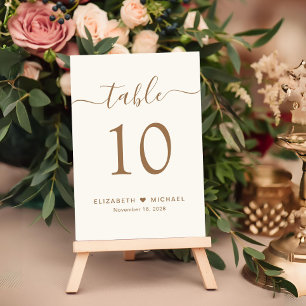 Chic Gold Script Cream Wedding Reception Table Number