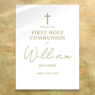 Chic Gold Script First Holy Communion Welcome Sign