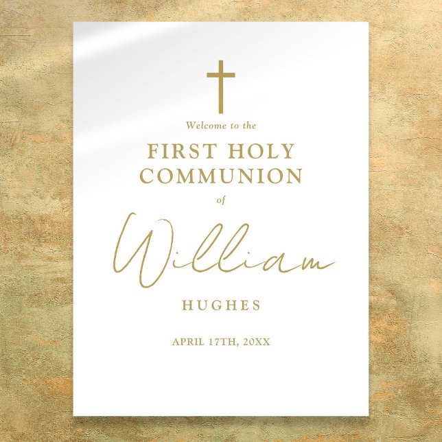 Chic Gold Script First Holy Communion Welcome Sign (Chic Gold Script First Holy Communion Welcome Sign)