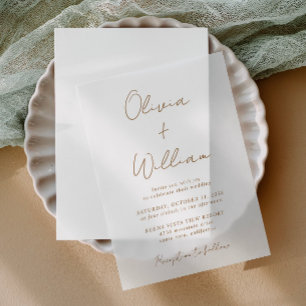 Chic Gold Script Minimalist Wedding Vellum Invitations