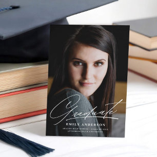 Chic Gold Script Photo Graduation Announcement