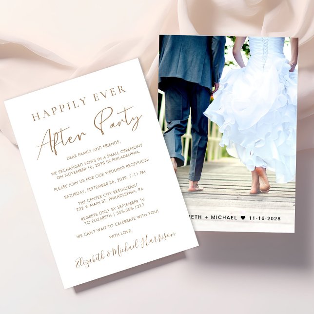 Chic Gold Script Photo Wedding Reception Invitation (From private vows to a grand happily ever after party - celebrate with family and friends)