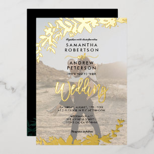 Chic  gold script typography Floral photo wedding