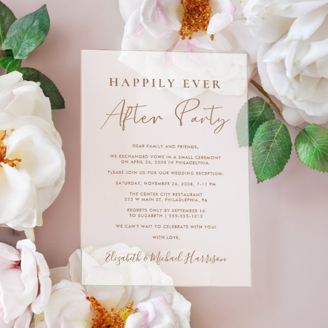 Chic Gold Script Wedding Reception Frosted Acrylic Invitations (Celebrate your Happily Ever After in style with our elegant acrylic wedding reception invitations)