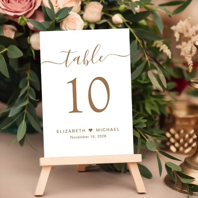 Chic Gold Script Wedding Reception Table Number (Creator Uploaded)