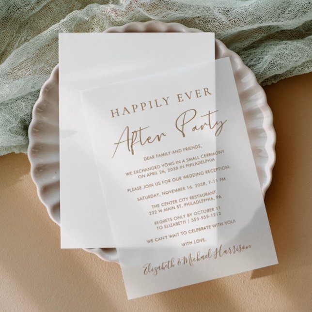 Chic Gold Script Wedding Reception Vellum Invitations (Elevate your wedding invitations with the timeless beauty of vellum overlays)
