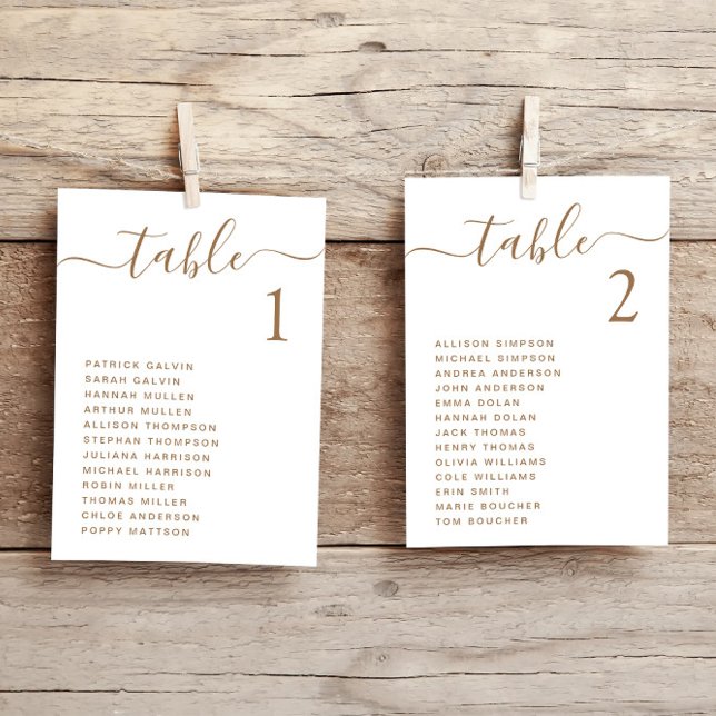 Chic Gold Script Wedding Table Seating Chart Card (Creator Uploaded)