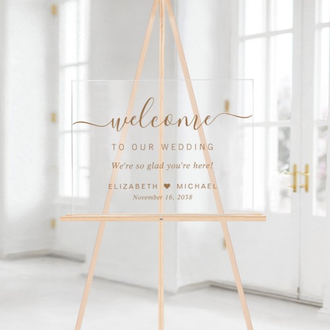 Chic Gold Script Wedding Welcome Acrylic Sign (Creator Uploaded)