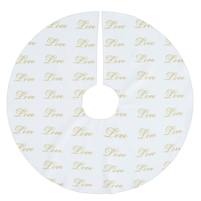 Chic Gold Script White Love Wedding Calligraphy Brushed Polyester Tree Skirt (Front)