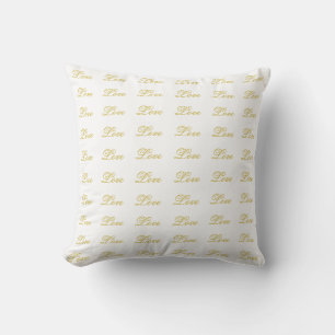 Chic Gold Script White Love Wedding Calligraphy Cushion