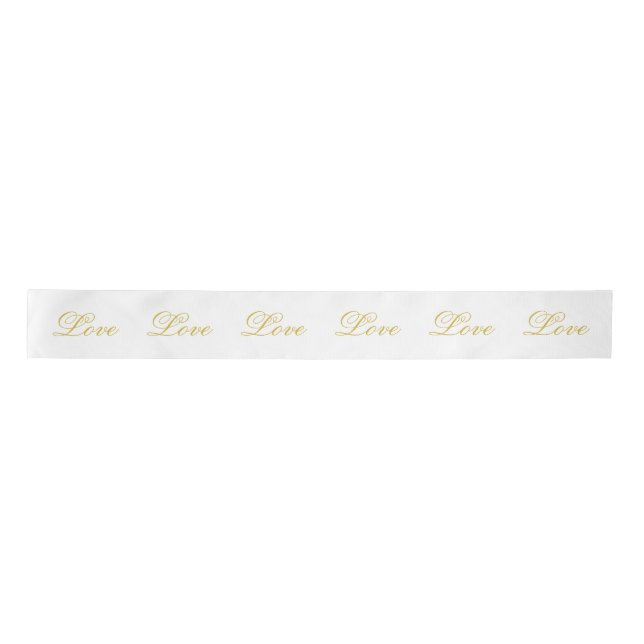 Chic Gold Script White Love Wedding Calligraphy Satin Ribbon (Front)