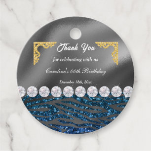 Chic Gold Silver Foil & Dark Blue Zebra Print Favour Tags