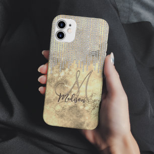 Chic gold silver rhinestone drips monogram Case-Ma Case-Mate iPhone 14 Case